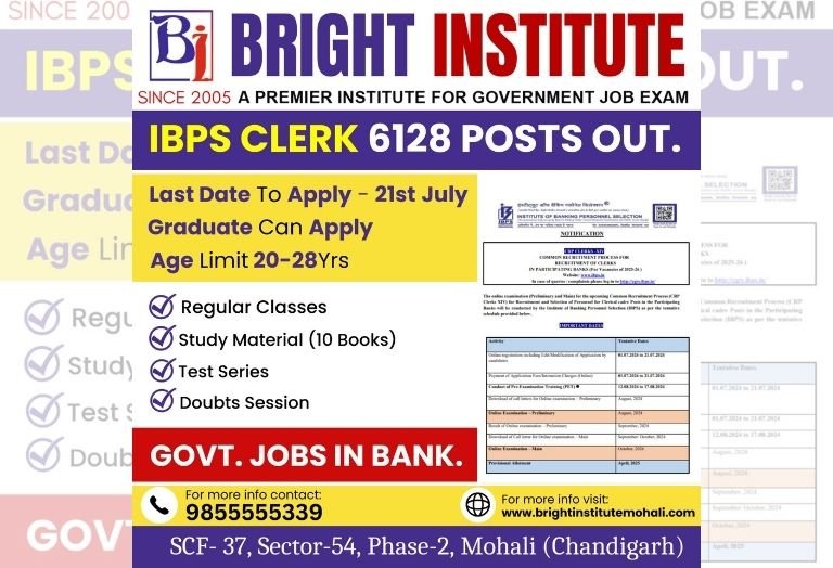 IBPS Clerk Recruitment 2024 -bright institute mohali