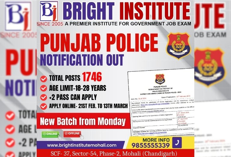 Punjab Police Constable Recruitment 2025 - Bright Institute Mohali