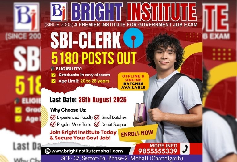 SBI Clerk 2025 Notification Out - Bright institute mohali