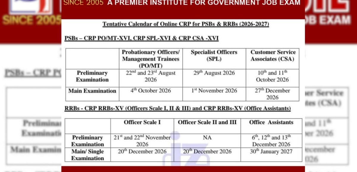 IBPS Calendar 2026 Out - Bright Institute Mohali