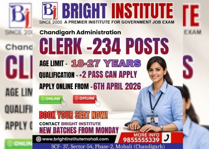 Chandigarh Administration Clerk Recruitment 2026 - Bright Institute Mohali