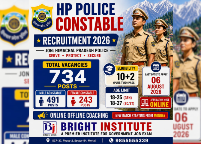 Himachal Police Constable Recruitment 2026 - Bright Institute Mohali