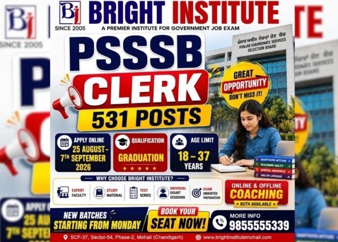 PSSSB Clerk Recruitment 2026 - Bright Institute Mohali