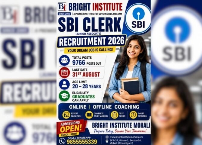 SBI Clerk 2026 Notification Out - Bright Institute Mohali